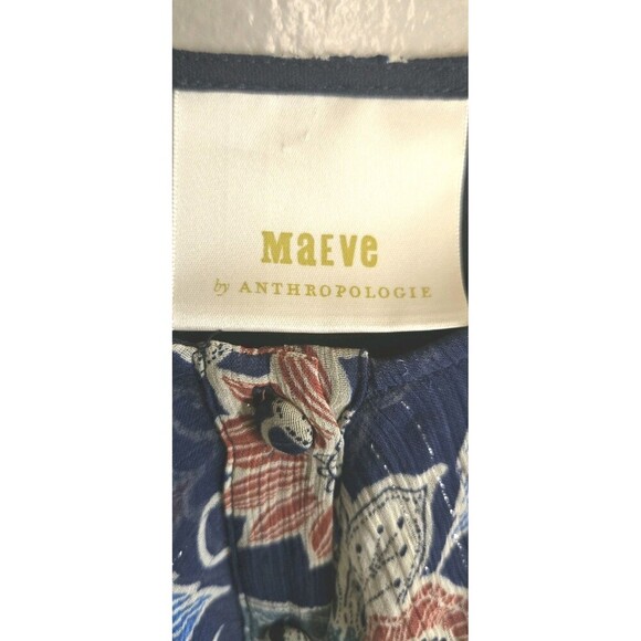 Maeve Anthropologie Top Women 2 Blue Cold Shoulder Sheer Ruffle Floral Mettalic - Picture 3 of 10